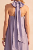 Load image into Gallery viewer, Light Purple Strapless Satin A-Line Long Wedding Guest Dress with Neck Scarf