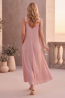 Load image into Gallery viewer, Pleated Dusty Rose Sheath Chiffon V-Neck Long Wedding Guest Dress with Pockets