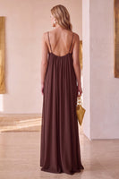 Load image into Gallery viewer, Sheath Coffee Spaghetti Straps Chiffon Long Wedding Guest Dress