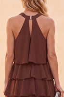Load image into Gallery viewer, Ruffled Coffee Chiffon A Line Halter Long Wedding Guest Dress with Beading