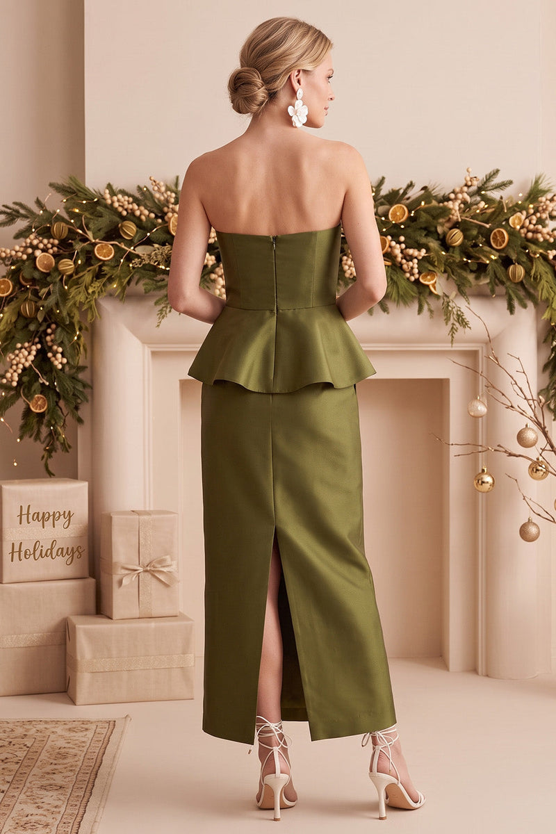 Queendancer Women Sparkly Olive Beaded Sheath Satin Long Formal Dress ...