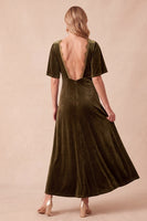 Load image into Gallery viewer, Olive A Line V-Neck Half Sleeves Velvet Long Wedding Guest Dress with Lace
