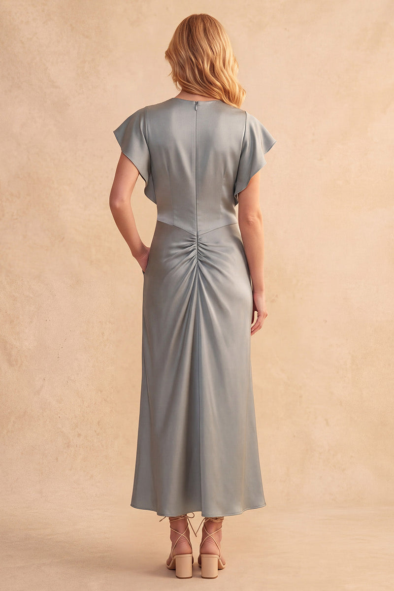 Queendancer Women Dusty Sheath Blue Satin Long Wedding Guest Dress with ...