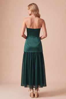 Dark Green A Line Strapless Long Formal Dress with Beading