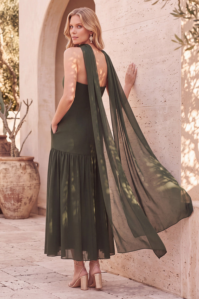Load image into Gallery viewer, Beaded Olive A Line Sweetheart Long Formal Dress with Pockets