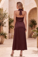 Load image into Gallery viewer, Cabernet Halter Sheath Satin Long Formal Dress with Slit
