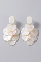 Load image into Gallery viewer, Ivory Circle Cascading Mother of Pearl Fringed Statement Drop Long Earrings