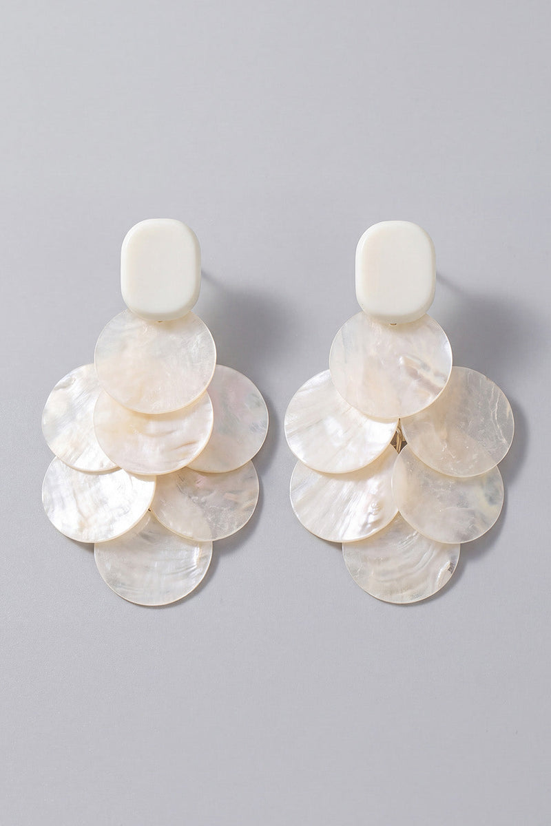 Load image into Gallery viewer, Ivory Circle Cascading Mother of Pearl Fringed Statement Drop Long Earrings