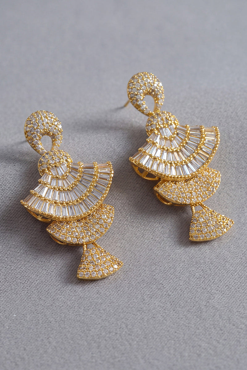 Load image into Gallery viewer, Luxury Sparkly Champagne Beaded 4-Tier Fan Shaped CZ Dangle Earrings