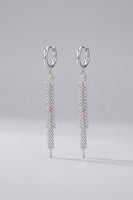 Load image into Gallery viewer, Sparkly Silver Waterfall Fringed Huggie Drop Long Earrings with Rhinestones