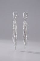 Load image into Gallery viewer, Sparkly Silver Waterfall Fringed Huggie Drop Long Earrings with Rhinestones