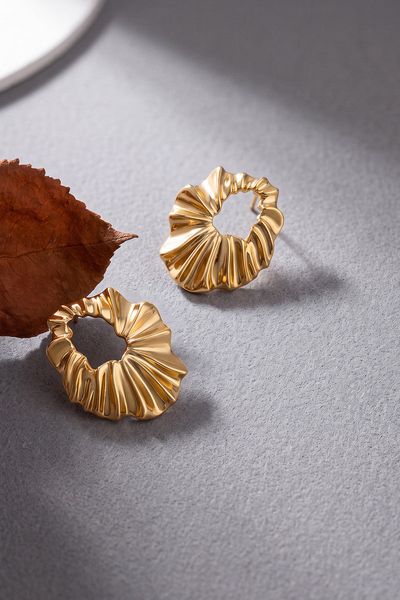 Load image into Gallery viewer, Gold Modernist Open Hoop Wavy Ripple Textured Earrings