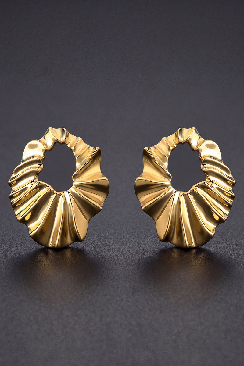 Load image into Gallery viewer, Gold Modernist Open Hoop Wavy Ripple Textured Earrings