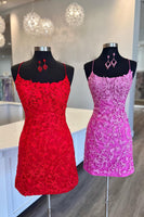 Load image into Gallery viewer, Sky Blue Spaghetti Straps Beaded Homecoming Dress with Lace