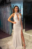 Load image into Gallery viewer, White Sheath V Neck Long Prom Dress With Slit