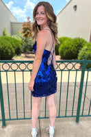 Load image into Gallery viewer, Sparkly Royal Blue Spaghetti Straps Homecoming Dress with Sequins