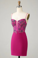 Load image into Gallery viewer, Sparkly Purple Spaghetti Straps Corset Homecoming Dress with Beading