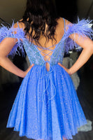 Load image into Gallery viewer, Glitter Red A-Line Sequined Homecoming Dress with Feathers