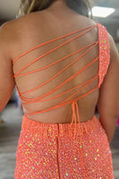 Load image into Gallery viewer, Sparkly Turquoise One Shoulder Bodycon Homecoming Dress with Sequins