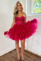 Load image into Gallery viewer, A-Line Sweetheart Pink Corset Short Homecoming Dress with Lace