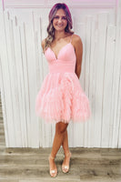 Load image into Gallery viewer, A Line Pink Spaghetti Straps Homecoming Dress with Ruffles
