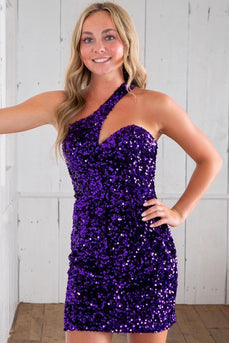 Sparkly Dark Green One Shoulder Bodycon Homecoming Dress with Sequins