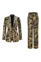 Load image into Gallery viewer, 2 Piece Black Golden Notched Lapel Women Prom Suits