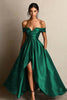 Load image into Gallery viewer, Black A Line Satin Off the Shoulder Long Formal Dress with Slit