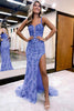 Load image into Gallery viewer, Sparkly Blue Sheath Sequins Long Prom Dress with Slit