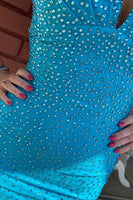 Load image into Gallery viewer, Sparkly Black V-Neck Bodycon Homecoming Dress with Beading