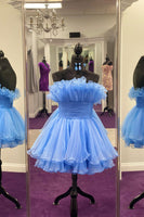 Load image into Gallery viewer, Blue A-Line Strapless Tulle Homecoming Dress with Ruffles