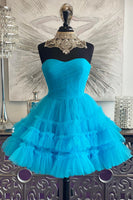 Load image into Gallery viewer, Blue A-Line Sweetheart Tulle Tiered Corset Short Homecoming Dress