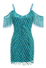 Load image into Gallery viewer, Peacock Green Tight Sequins Cocktail Dress with Fringes