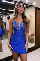 Load image into Gallery viewer, Sparkly Royal Blue Lace-Up Back Tight Homecoming Dress with Sequins
