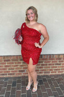 Load image into Gallery viewer, Sparkly Black One Shoulder Bodycon Homecoming Dress with Sequins