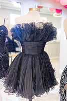 Load image into Gallery viewer, Blue A-Line Strapless Tulle Homecoming Dress with Ruffles