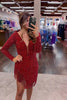 Load image into Gallery viewer, Sparkly Dark Red Sequined Long Sleeves Homecoming Dress with Fringes
