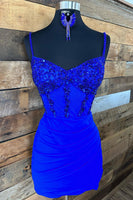 Load image into Gallery viewer, Sparkly Red Spaghetti Straps Corset Homecoming Dress with Sequins