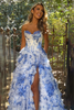 Load image into Gallery viewer, White Blue Flower Corset A Line Tiered Long Prom Dress