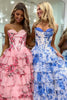 Load image into Gallery viewer, White Blue Flower Corset A Line Tiered Long Prom Dress