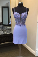 Load image into Gallery viewer, Glitter Blue Spaghetti Straps Bodycon Corset Homecoming Dress with Beading