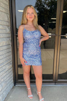 Load image into Gallery viewer, Sparkly Fuchsia Spaghetti Straps Sequined Tight Homecoming Dress