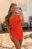 Load image into Gallery viewer, Glitter Fuchsia One Shoulder Beaded Tight Homecoming Dress