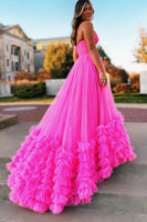 Load image into Gallery viewer, Hot Pink Corset Sweetheart A-Line Long Prom Dress with Ruffles