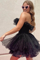 Load image into Gallery viewer, Blue A-Line Strapless Tulle Homecoming Dress with Ruffles