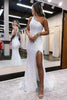 Load image into Gallery viewer, Sparkly Purple Sequins One Shoulder Long Prom Dress with Fringes