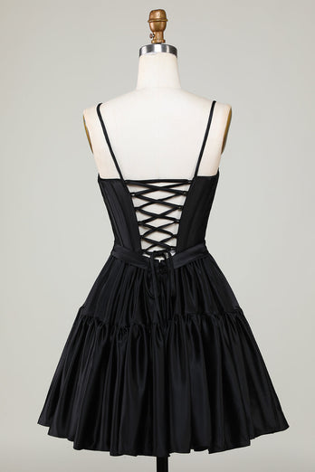 A-Line Spaghetti Straps Red Homecoming Dress with Criss Cross Back
