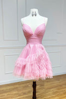 Load image into Gallery viewer, A Line Pink Spaghetti Straps Homecoming Dress with Ruffles