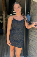 Load image into Gallery viewer, Sky Blue Spaghetti Straps Beaded Homecoming Dress with Lace