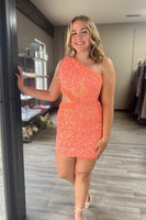 Load image into Gallery viewer, Sparkly Turquoise One Shoulder Bodycon Homecoming Dress with Sequins